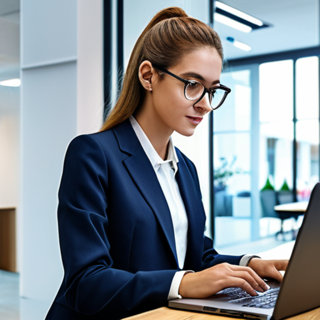 **Prompt:** A small business owner, fully clothed in professional attire, using a blockchain-based platform on her laptop to manage her online store, showcasing secure transactions, modern office background, safe for work, appropriate content, perfect anatomy, natural proportions, professional.