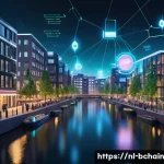 Home 19 블록체인 기술의 주요 트렌드와 변화 - A futuristic Dutch urban landscape featuring a smart contract automation hub integrated with IoT dev...
