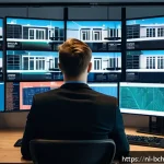 Home 23 블록체인 개발자를 위한 커리어 패스 - A professional Dutch blockchain developer working in a modern Amsterdam office, surrounded by multip...