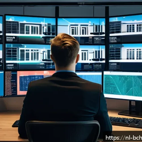 Home 17 블록체인 개발자를 위한 커리어 패스 - A professional Dutch blockchain developer working in a modern Amsterdam office, surrounded by multip...